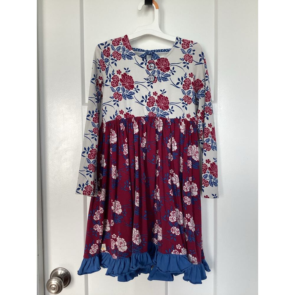 Wildflowers Girls Floral Royal Waltz Dress Bohemian Burgundy White Blue Size 8
